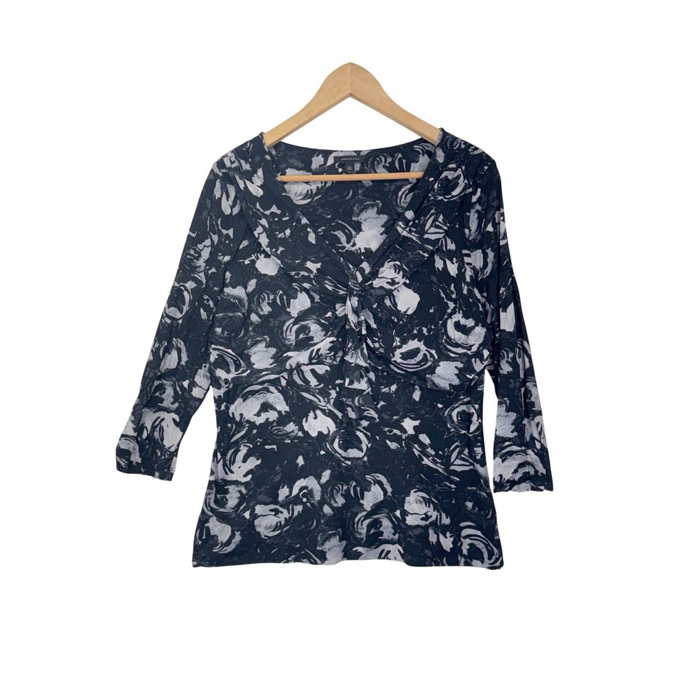 Semantiks Floral Mesh Top XL Black White Whimsygoth 3/4‎ Sleeve Blouse